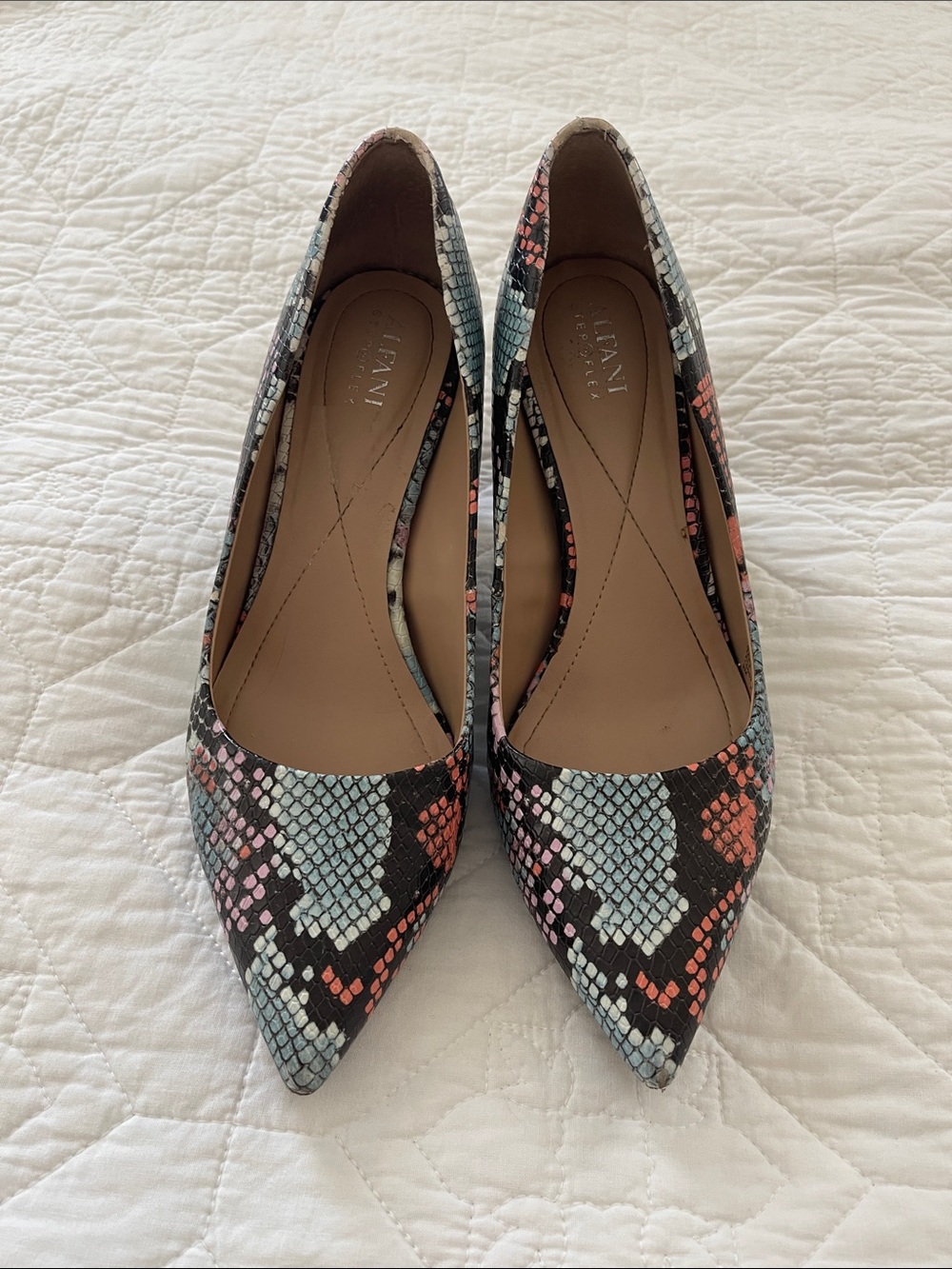 Alfani Multicolor Snakeskin Pointed Toe Pumps in Black, Blue, Pink, Coral size 9